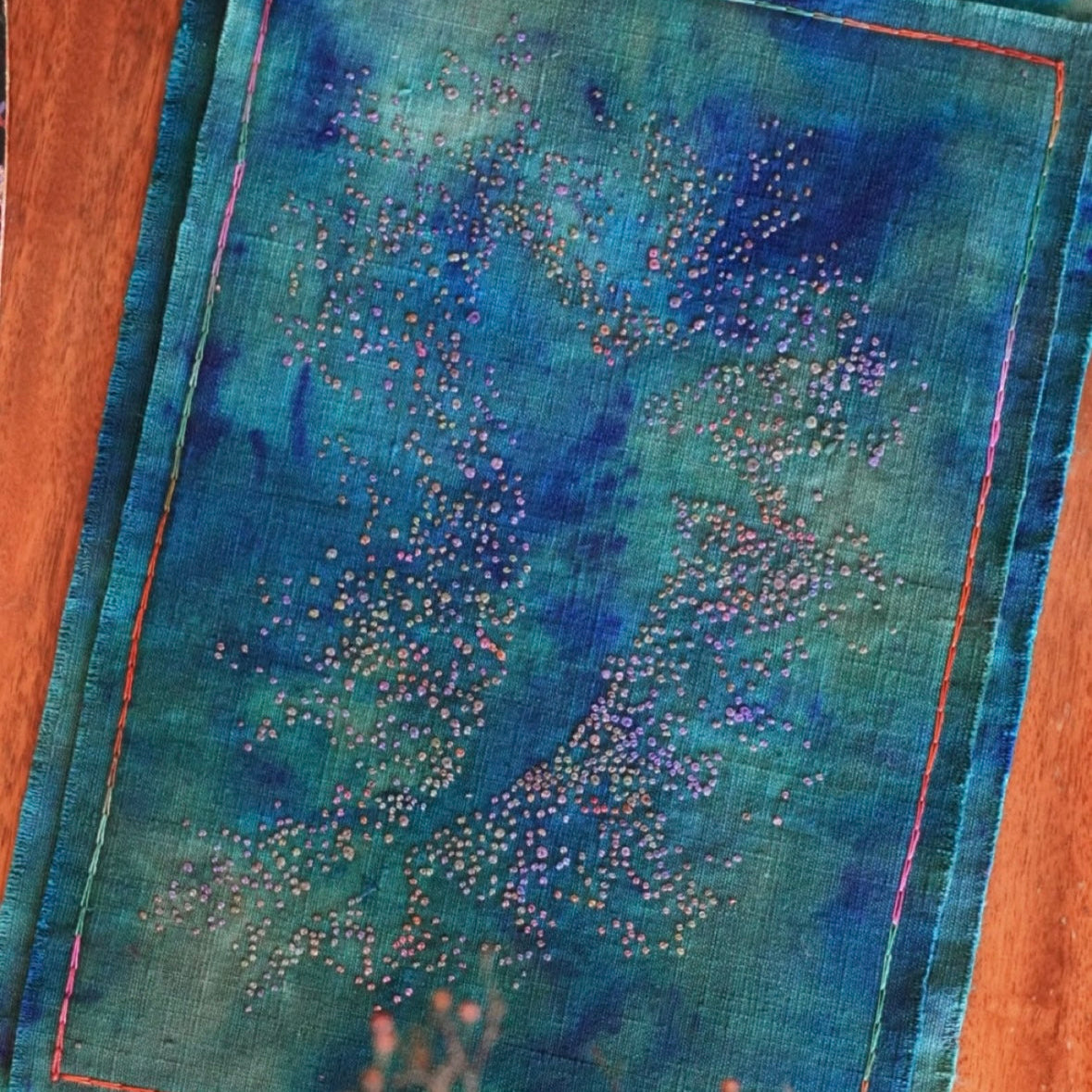 Handmade Sashiko Embroidered Tea Mat – One-of-a-Kind Vintage Fabric Tea Runner by Artisan