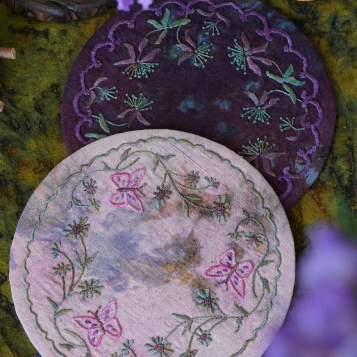 Hand-Embroidered Tea Mat – One-of-a-Kind Vintage Cotton Totem Coaster by Artisan