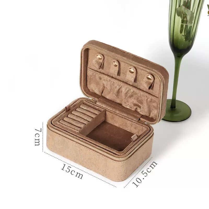 Velvet Jewelry Organizer Box Double-Layer Travel Jewelry Case with Adjustable Compartments