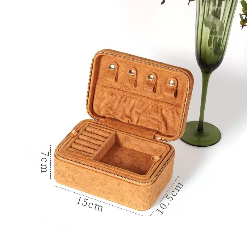 Velvet Jewelry Organizer Box Double-Layer Travel Jewelry Case with Adjustable Compartments