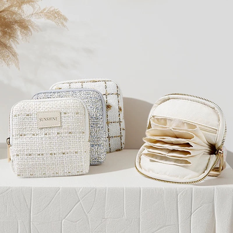 Tweed Travel Jewelry Organizer – Portable Zipper Case for Rings, Earrings & Necklaces