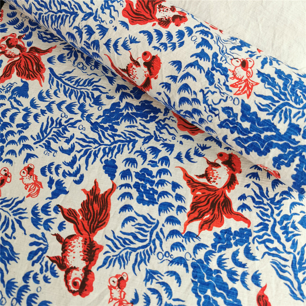 Artisan Handwoven Koi Cotton Cloth – Traditional Chinese Hand-Dyed Fabric for DIY, Sewing, Tea Textiles & Clothing