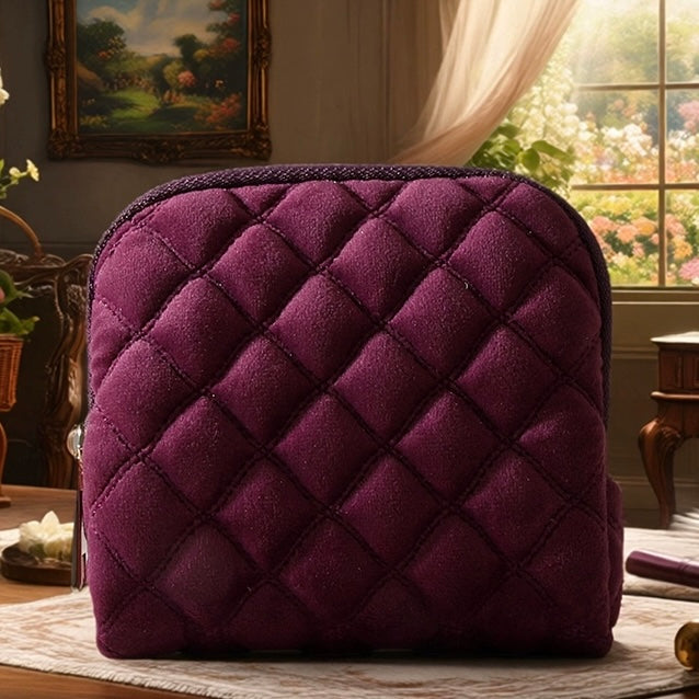 Velvet Quilted Travel Jewelry Organizer – Portable Zipper Case for Earrings, Rings & Necklaces