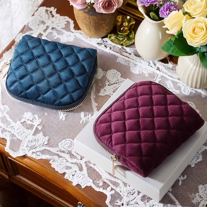 Velvet Quilted Travel Jewelry Organizer – Portable Zipper Case for Earrings, Rings & Necklaces