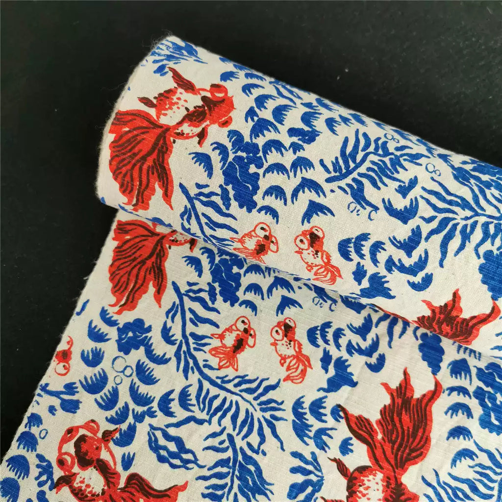 Artisan Handwoven Koi Cotton Cloth – Traditional Chinese Hand-Dyed Fabric for DIY, Sewing, Tea Textiles & Clothing