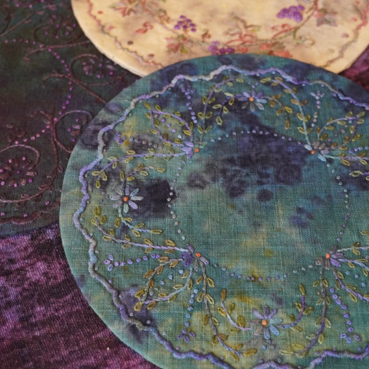 Hand-Embroidered Tea Mat – One-of-a-Kind Vintage Cotton Totem Coaster by Artisan