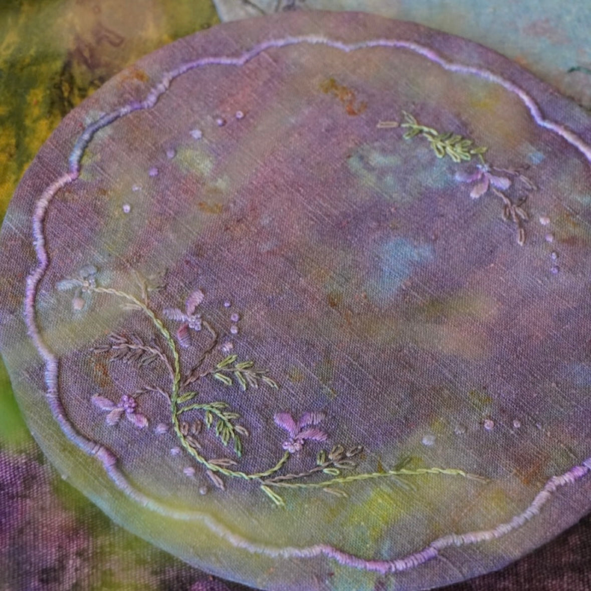 Hand-Embroidered Tea Mat – One-of-a-Kind Vintage Cotton Totem Coaster by Artisan