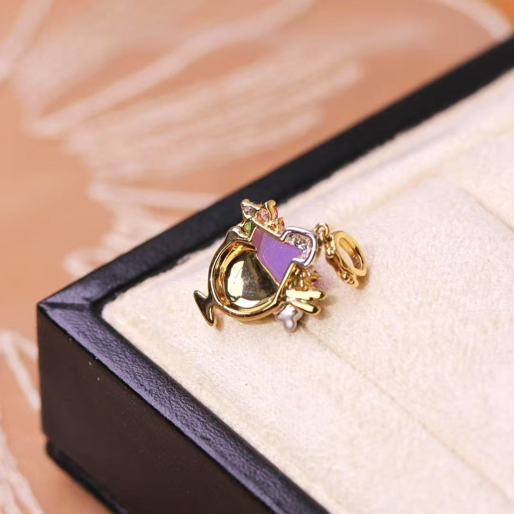 Violet Jadeite Ice Cream Pendant in 18K Gold with Diamonds, Tsavorite & Sapphires