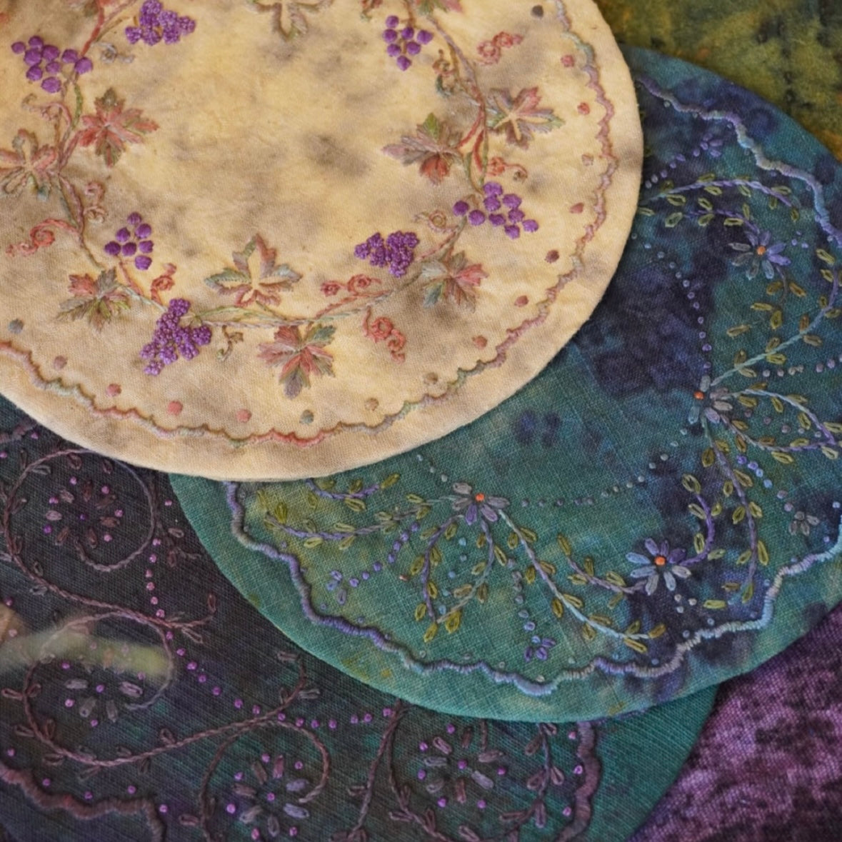 Hand-Embroidered Tea Mat – One-of-a-Kind Vintage Cotton Totem Coaster by Artisan