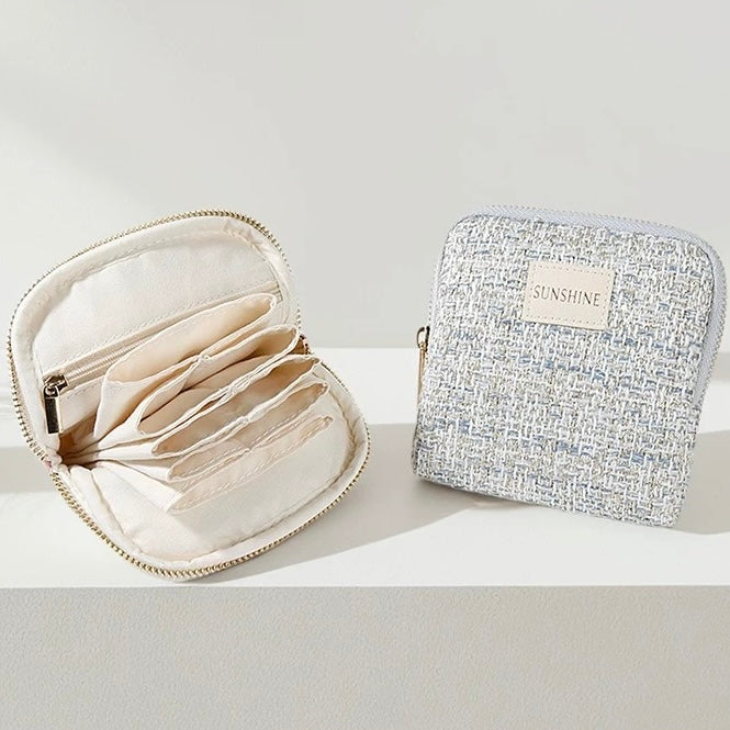 Tweed Travel Jewelry Organizer – Portable Zipper Case for Rings, Earrings & Necklaces