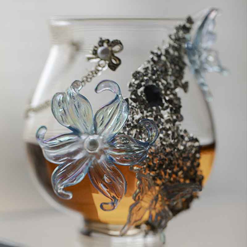 Handmade Flower & Butterfly Glass Fair Cup  Heat-Resistant Borosilicate Tea Pitcher  Crystal Floral Art Tea Sharing Cup