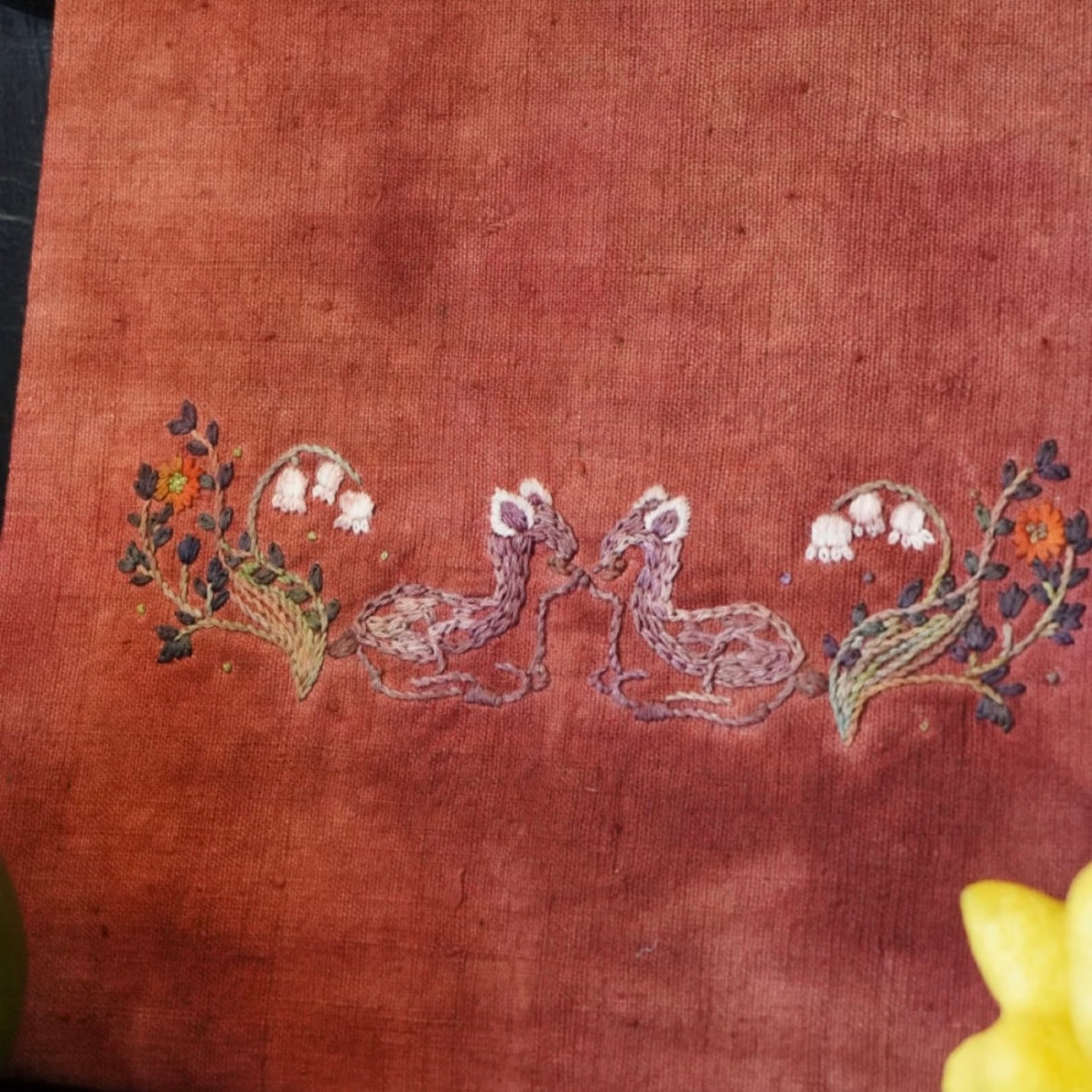 Hand-Embroidered Teapot Mat – One-of-a-Kind Vintage Cotton Coaster with Animal Motifs (Squirrel, Dog, Bird)