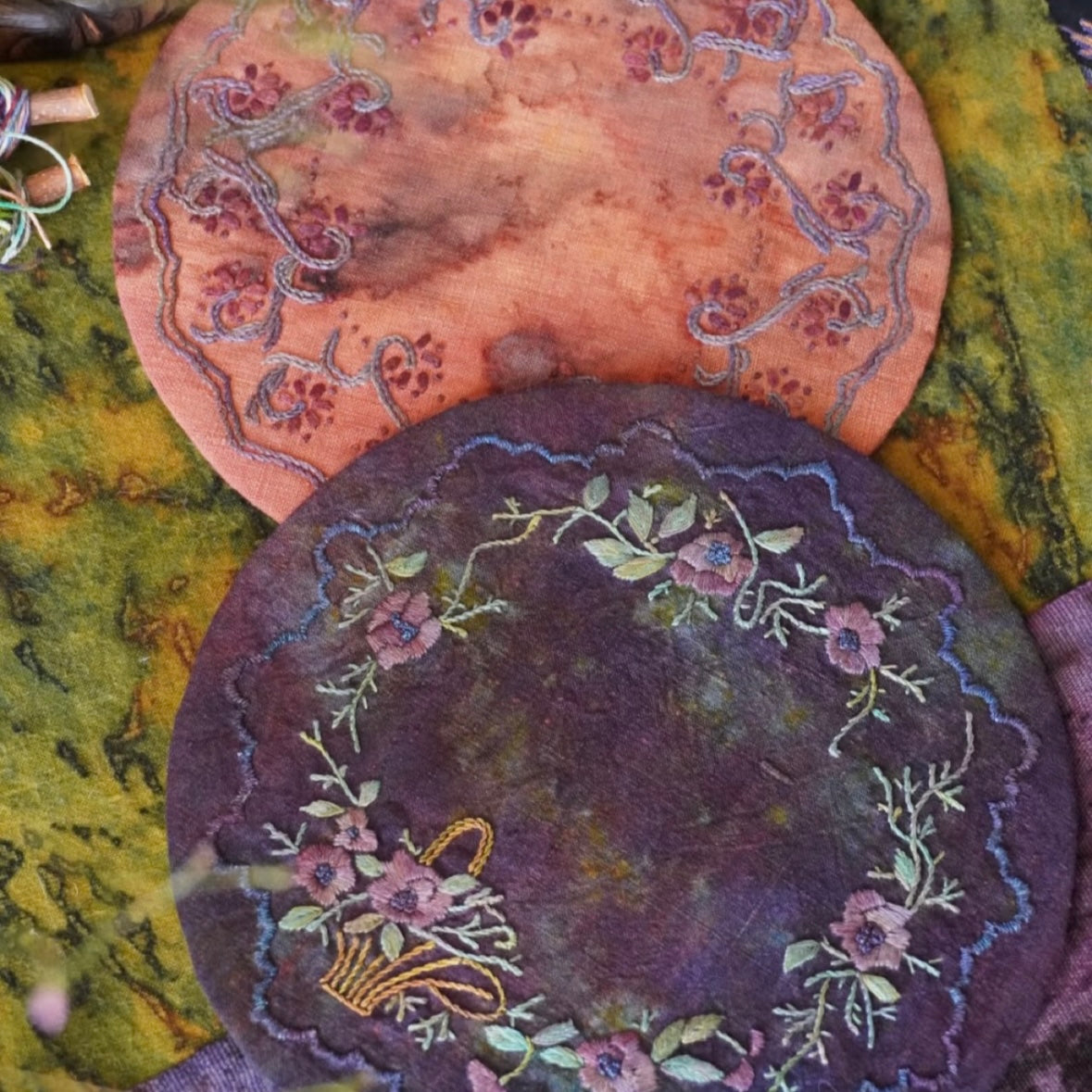 Hand-Embroidered Tea Mat – One-of-a-Kind Vintage Cotton Totem Coaster by Artisan