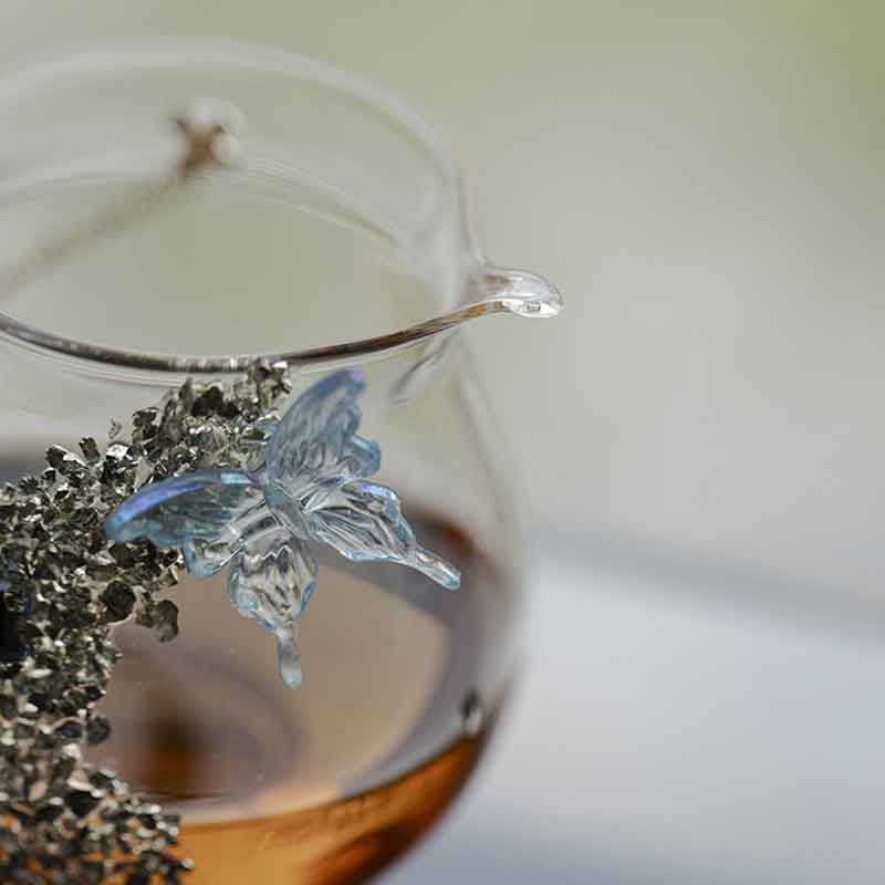 Handmade Flower & Butterfly Glass Fair Cup  Heat-Resistant Borosilicate Tea Pitcher  Crystal Floral Art Tea Sharing Cup