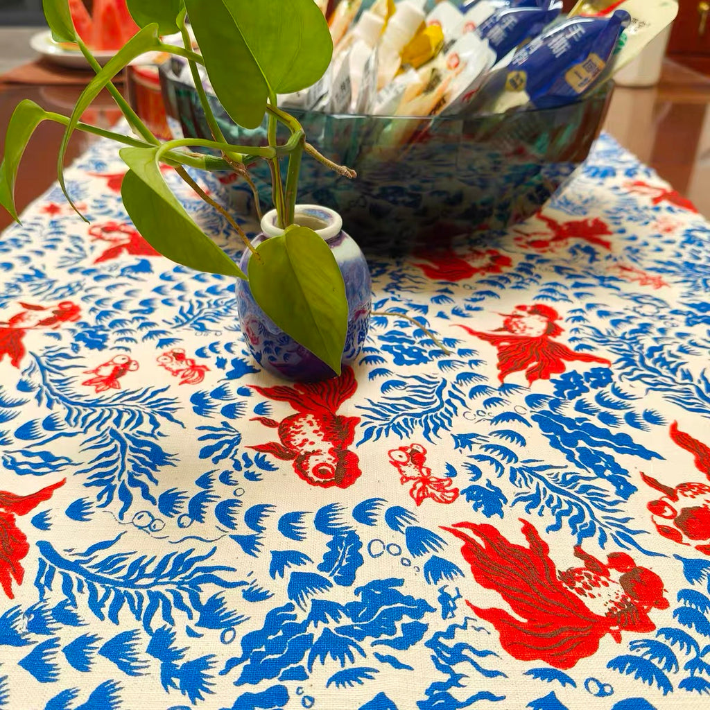 Artisan Handwoven Koi Cotton Cloth – Traditional Chinese Hand-Dyed Fabric for DIY, Sewing, Tea Textiles & Clothing