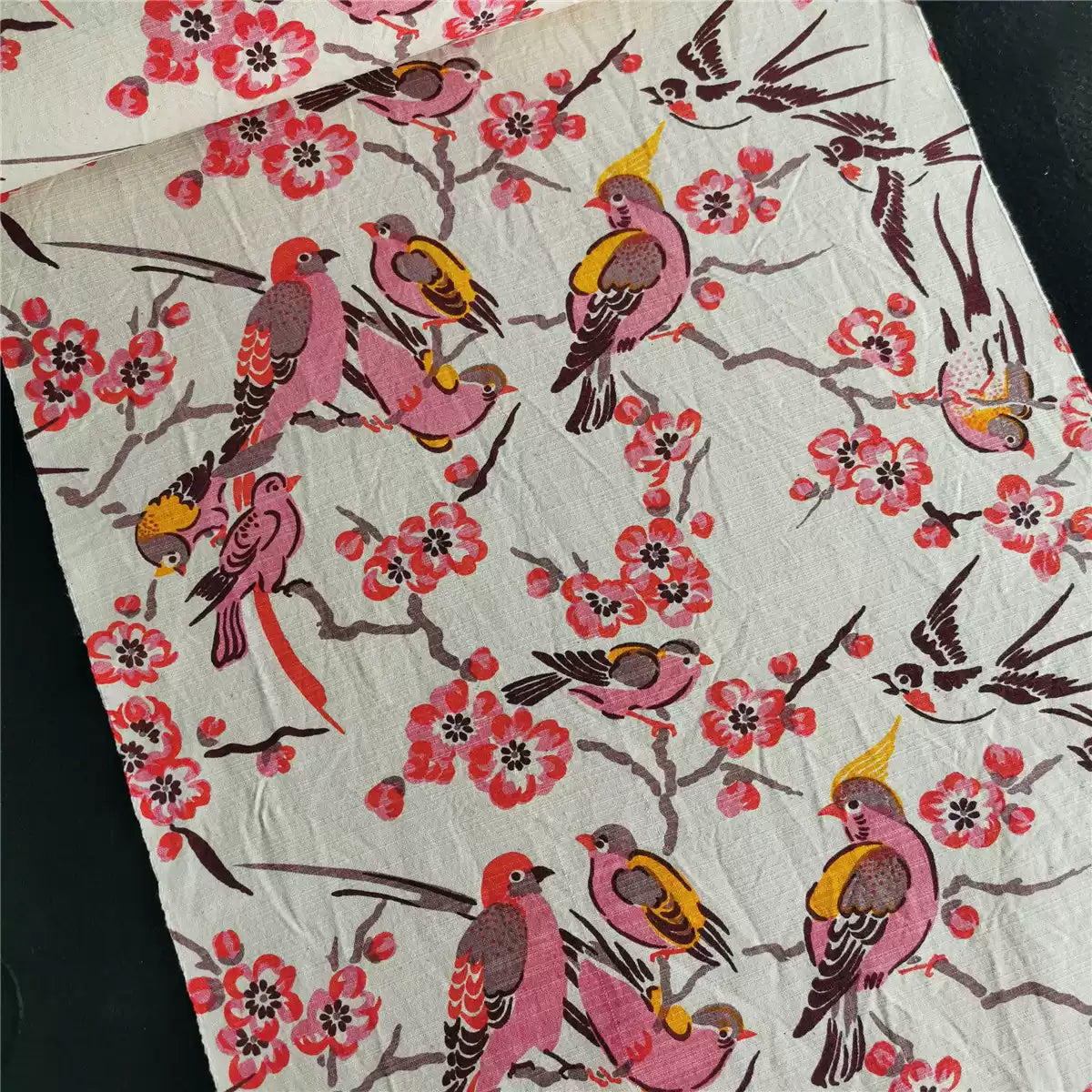 Handwoven Swallow & Magpie Cotton Cloth – Traditional Chongming Folk Print Fabric for Sewing, Patchwork & DIY Crafts