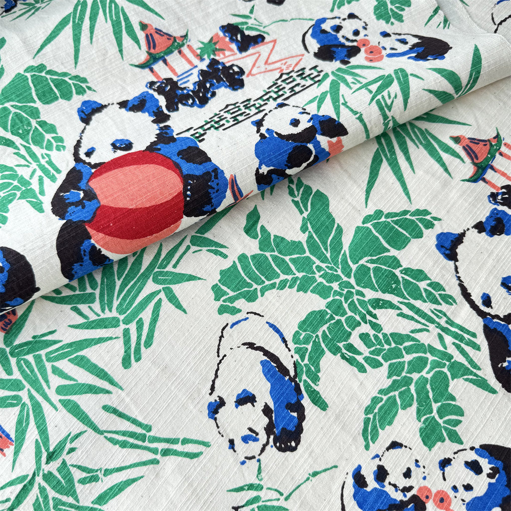 Handwoven Panda Print Cotton Cloth – Traditional Chongming Loom Fabric for Sewing, Patchwork & DIY Crafts