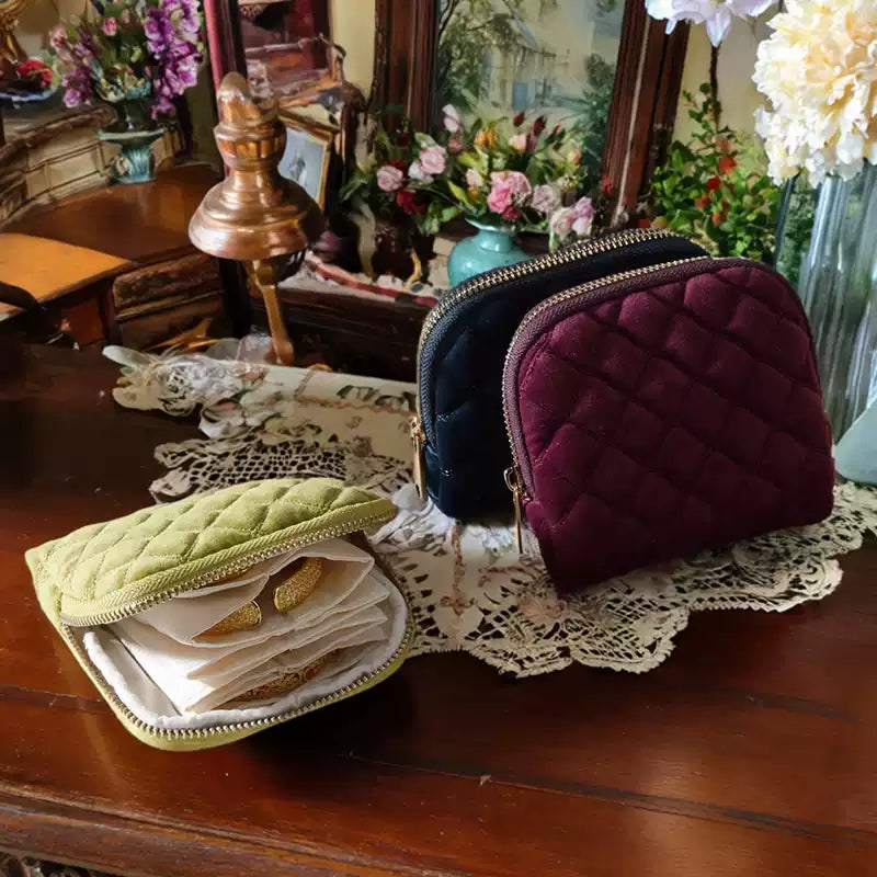Velvet Quilted Travel Jewelry Organizer – Portable Zipper Case for Earrings, Rings & Necklaces