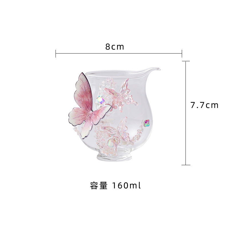 Handmade Butterfly Glass Fair Cup Heat-Resistant Borosilicate Tea Pitcher Creative Tea Sharing Cup Oriental Aesthetic Teaware