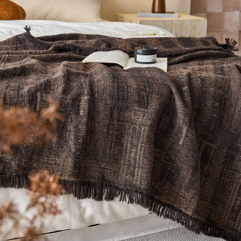 Boho Geometric Cotton Throw Blanket – Nordic Style with Tassels for Bed, Sofa & Office Nap