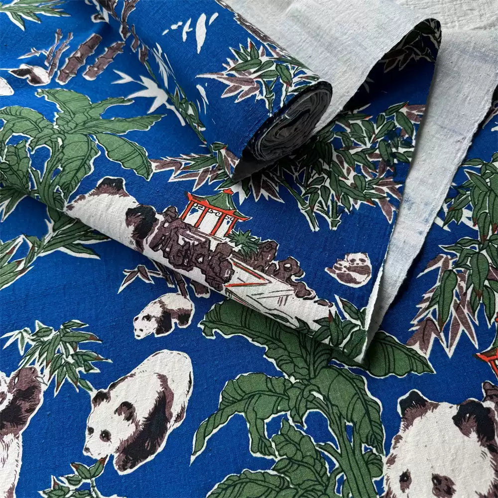 Handwoven Panda Print Cotton Cloth – Traditional Chongming Loom Fabric for Sewing, Patchwork & DIY Crafts