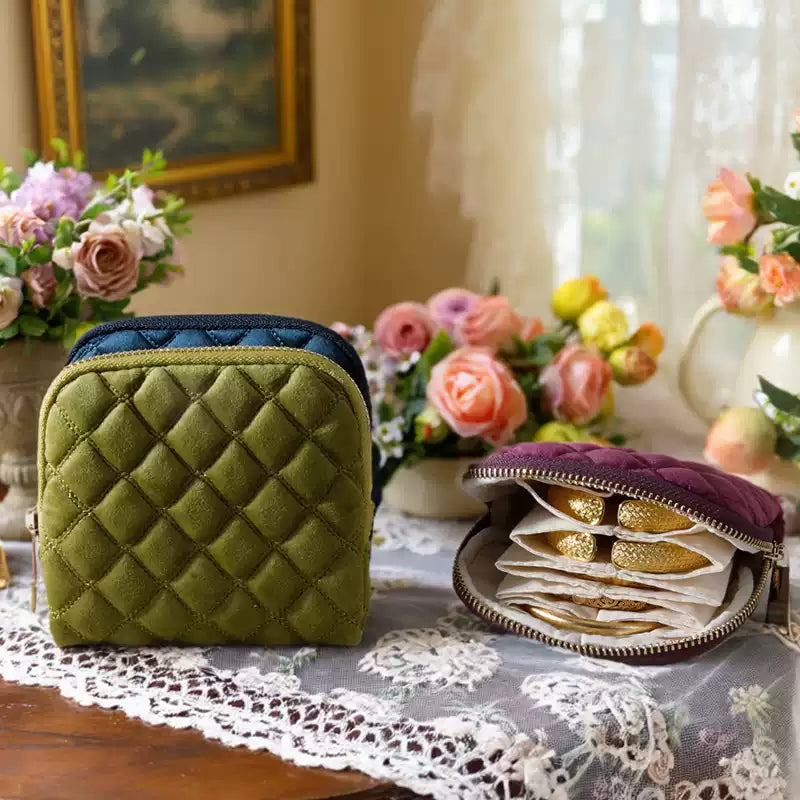 Velvet Quilted Travel Jewelry Organizer – Portable Zipper Case for Earrings, Rings & Necklaces