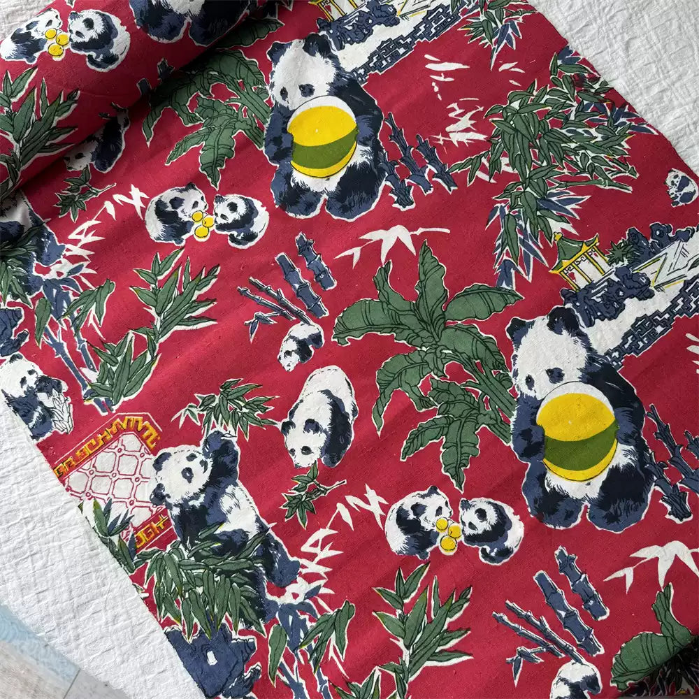 Handwoven Panda Print Cotton Cloth – Traditional Chongming Loom Fabric for Sewing, Patchwork & DIY Crafts