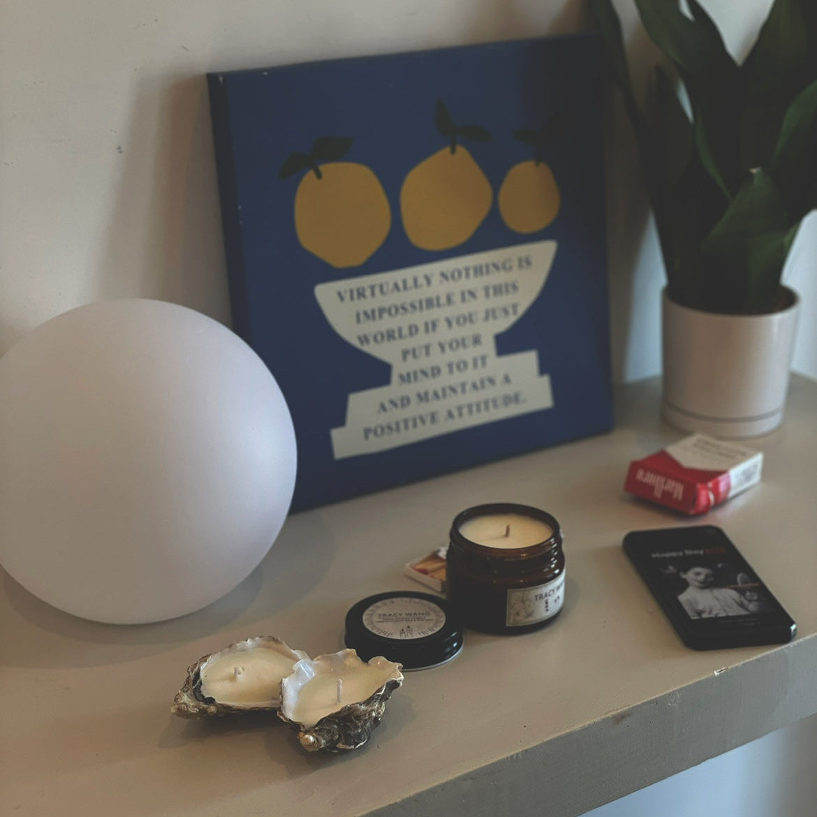 TRACY WANG Artisan Oyster Shell Candle – Natural Soy & Coconut Wax Hand-Poured Gift Candle with Matches & Cloth Bag