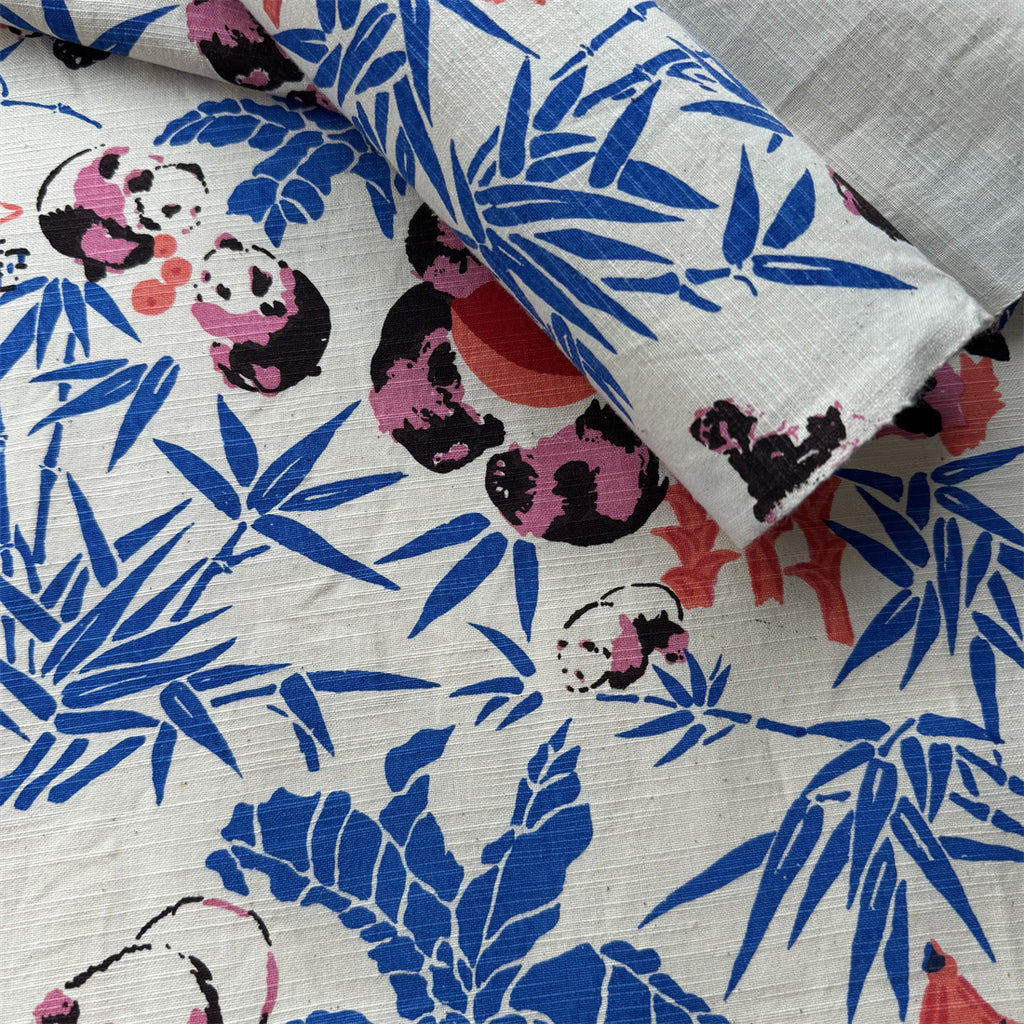 Handwoven Panda Print Cotton Cloth – Traditional Chongming Loom Fabric for Sewing, Patchwork & DIY Crafts