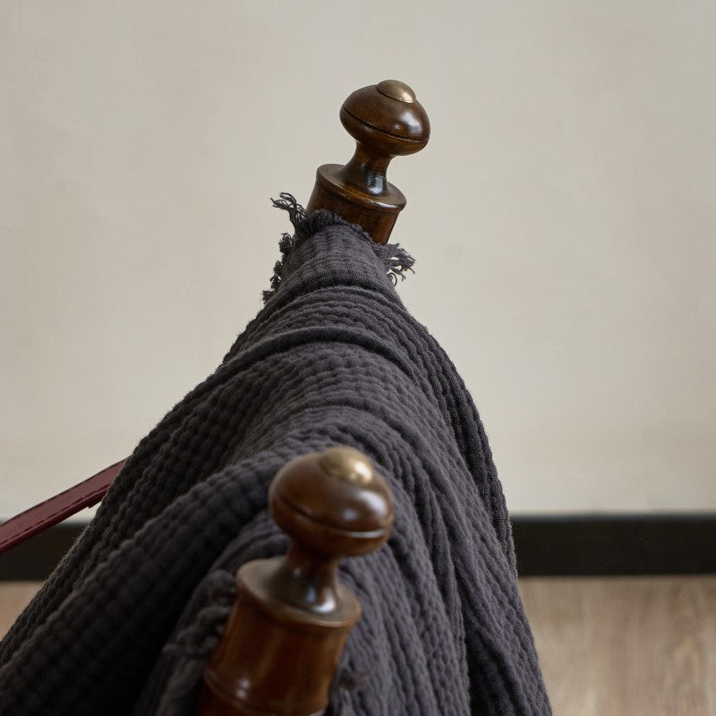 Vintage Solid Color Cotton Gauze Throw Blanket – 4-Layer Soft Fringed Blanket for Sofa & Nap