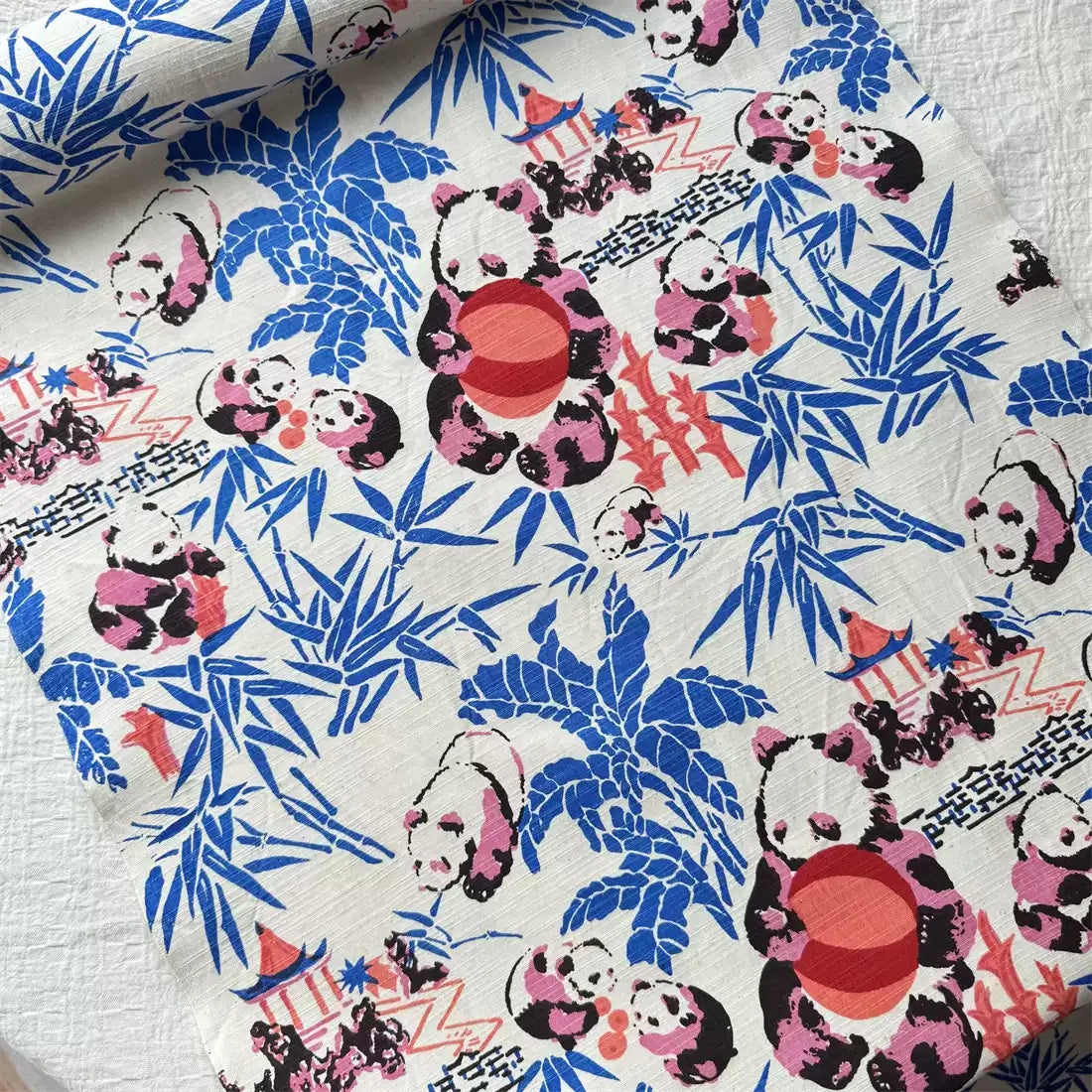 Handwoven Panda Print Cotton Cloth – Traditional Chongming Loom Fabric for Sewing, Patchwork & DIY Crafts