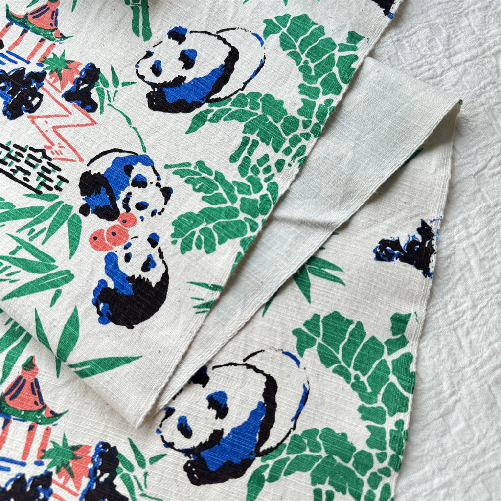 Handwoven Panda Print Cotton Cloth – Traditional Chongming Loom Fabric for Sewing, Patchwork & DIY Crafts