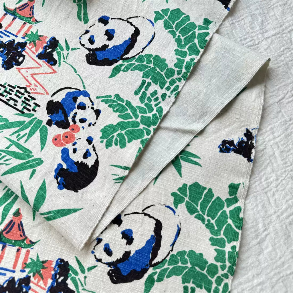 Handwoven Panda Print Cotton Cloth – Traditional Chongming Loom Fabric for Sewing, Patchwork & DIY Crafts