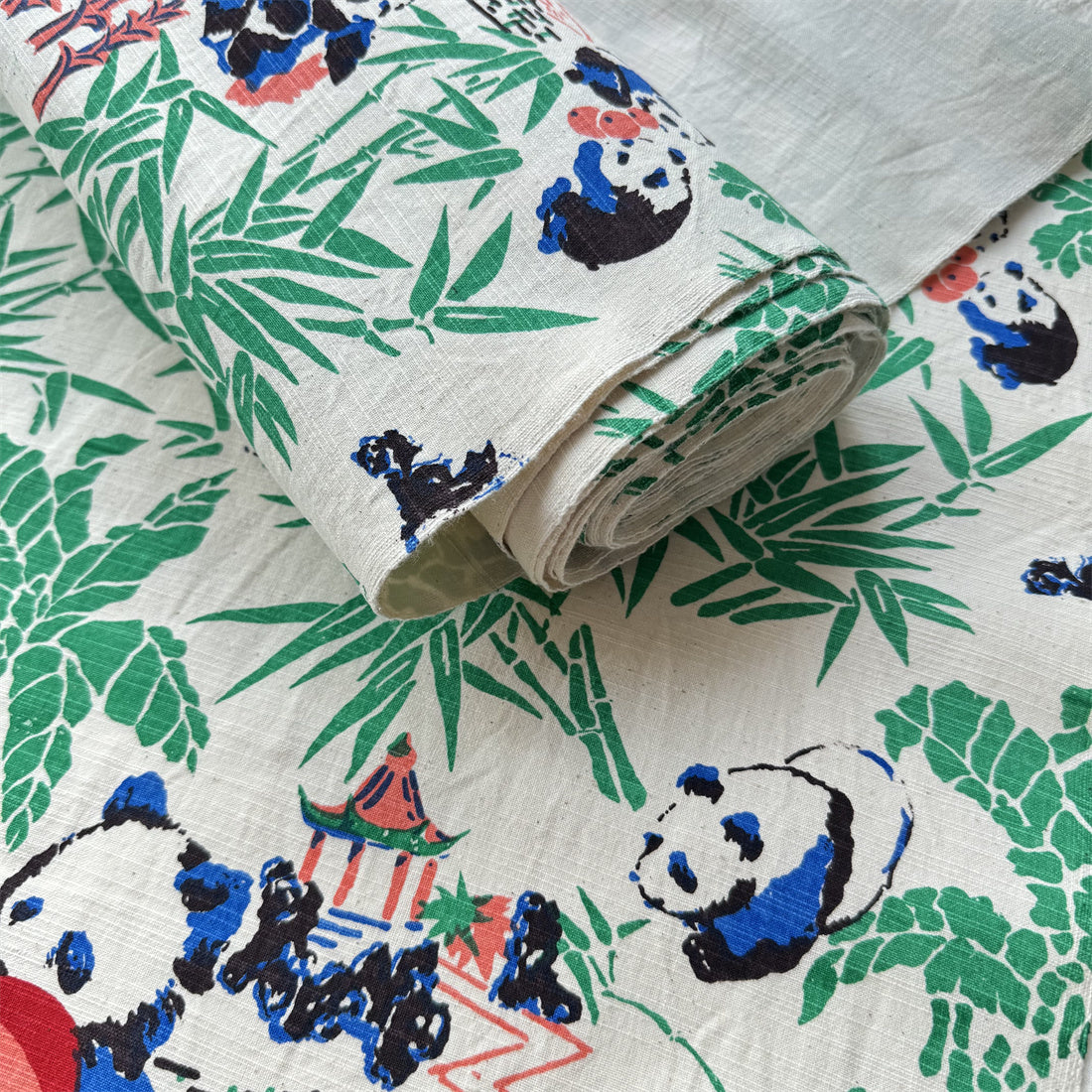 Handwoven Panda Print Cotton Cloth – Traditional Chongming Loom Fabric for Sewing, Patchwork & DIY Crafts