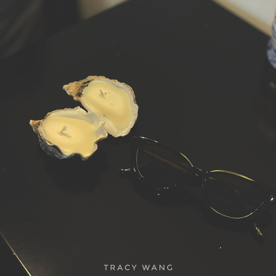 TRACY WANG Artisan Oyster Shell Candle – Natural Soy & Coconut Wax Hand-Poured Gift Candle with Matches & Cloth Bag