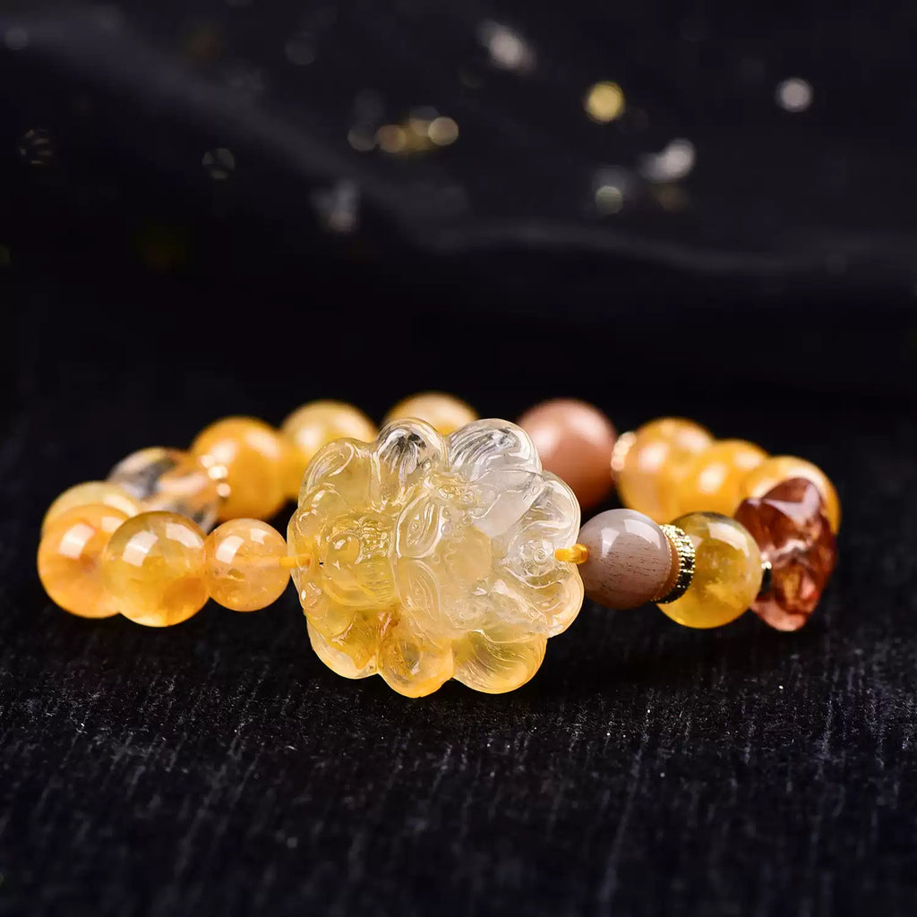 Natural Yellow Fluorite Nine-Tailed Fox Bracelet Handcrafted Crystal Fox Bead Bracelet
