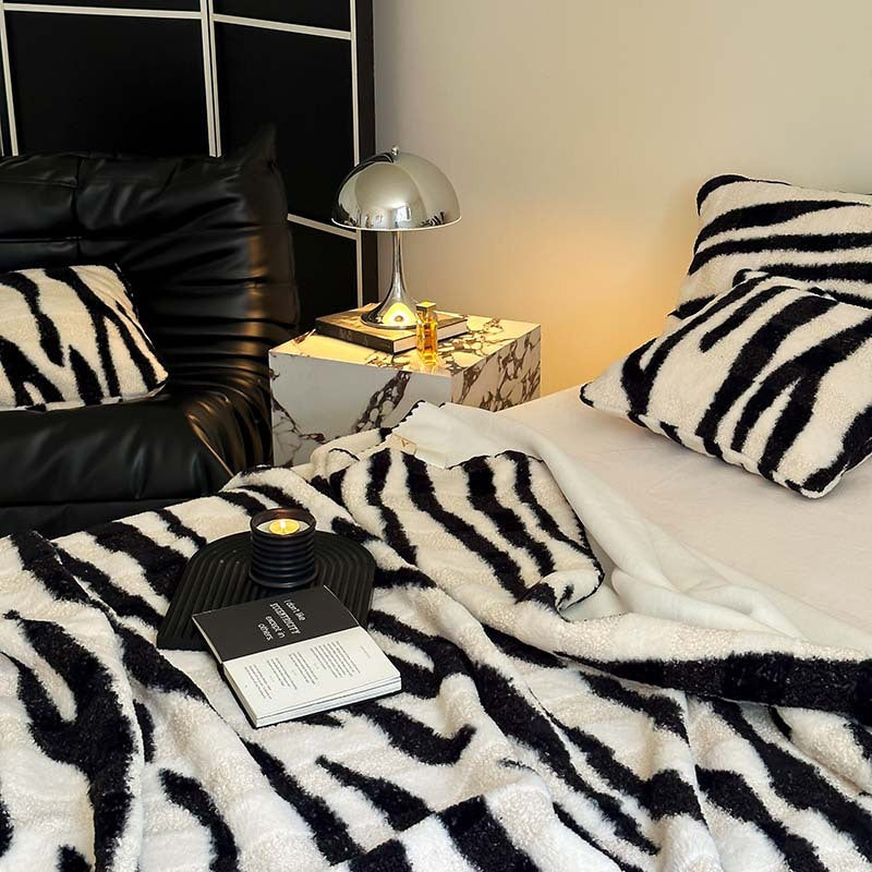 Luxury Faux Rabbit Fur Zebra Blanket – Nordic Plush Throw for Bed & Sofa