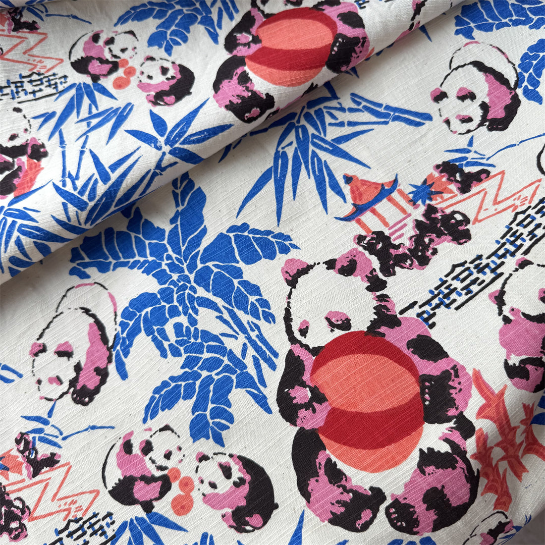 Handwoven Panda Print Cotton Cloth – Traditional Chongming Loom Fabric for Sewing, Patchwork & DIY Crafts
