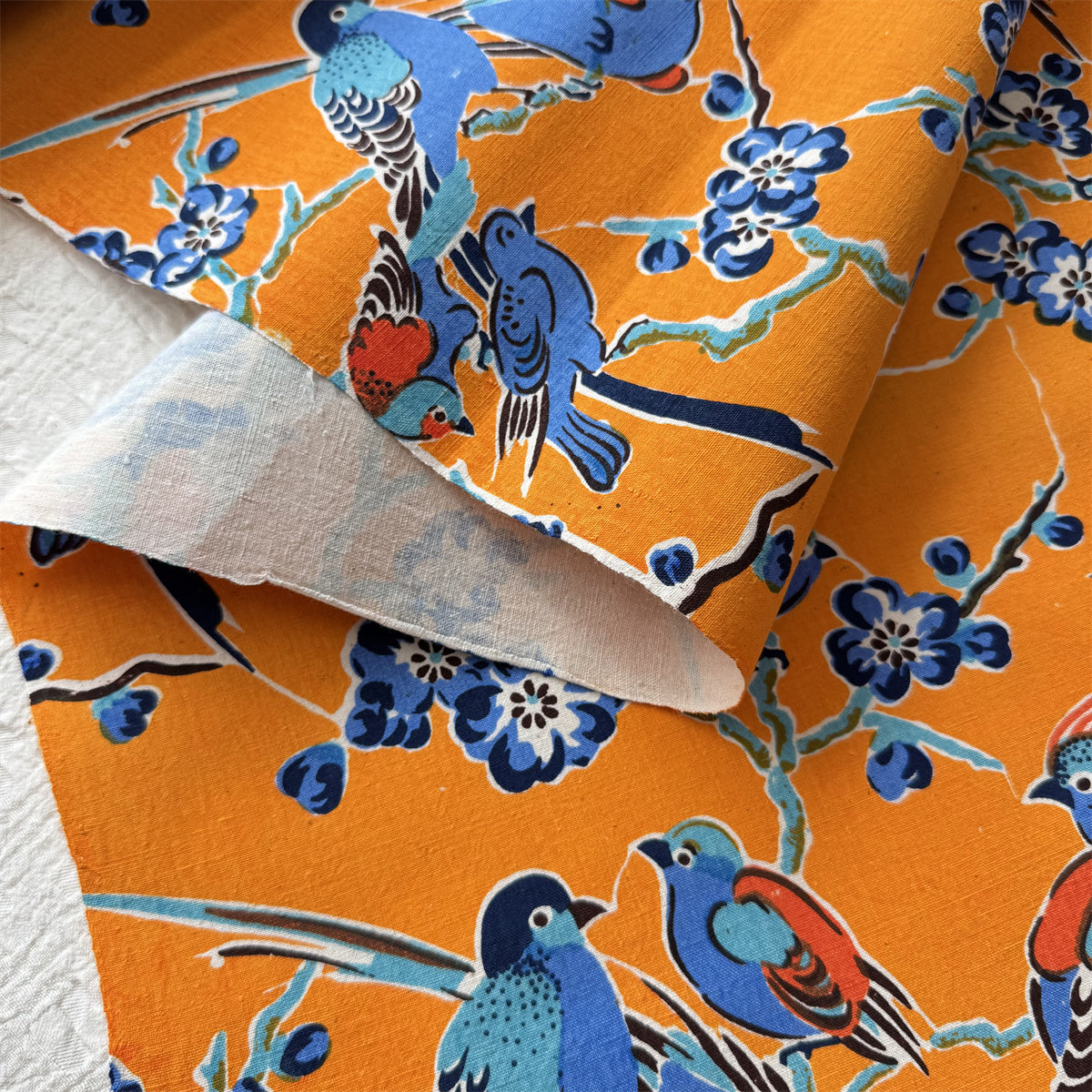 Handwoven Magpie Print Cotton Cloth – Traditional Chongming Loom Fabric for Sewing & DIY