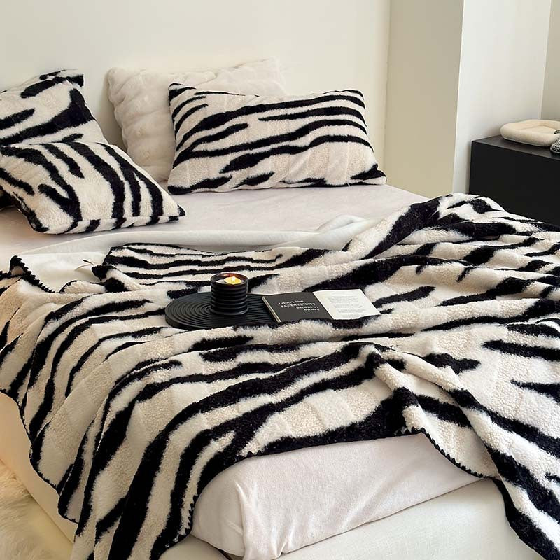 Luxury Faux Rabbit Fur Zebra Blanket – Nordic Plush Throw for Bed & Sofa