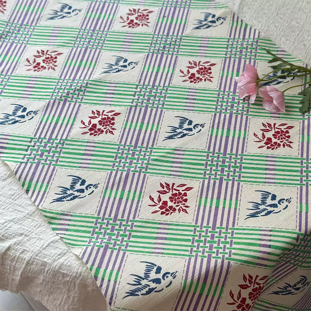 Handwoven Swallow & Magpie Cotton Cloth – Traditional Chongming Folk Print Fabric for Sewing, Patchwork & DIY Crafts