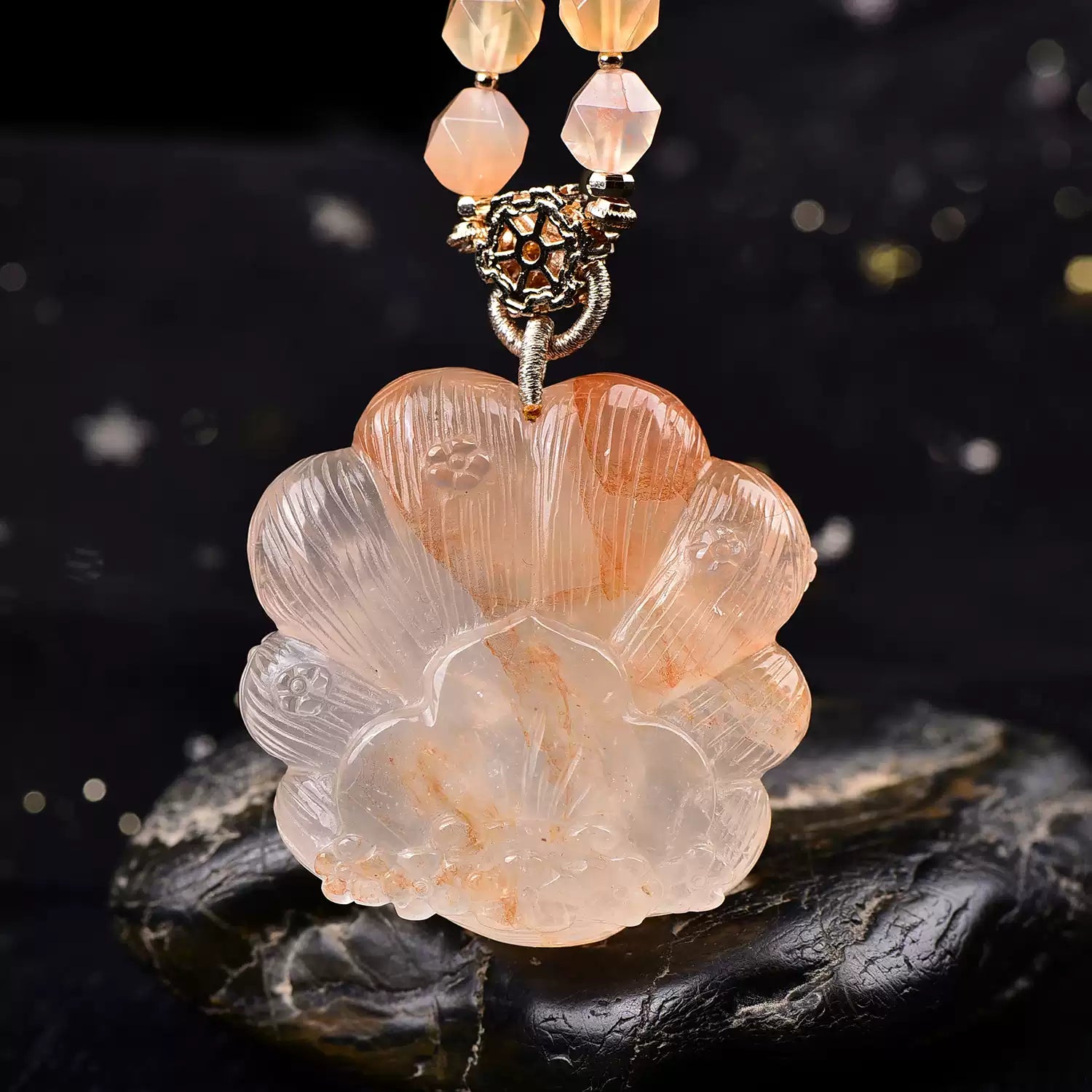 Natural Red Fluorite Nine-Tailed Fox Pendant Hand-Carved Crystal Fox Necklace