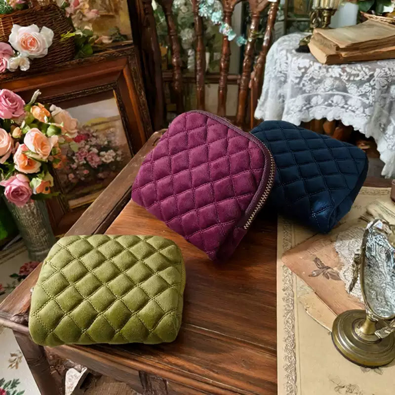 Velvet Quilted Travel Jewelry Organizer – Portable Zipper Case for Earrings, Rings & Necklaces