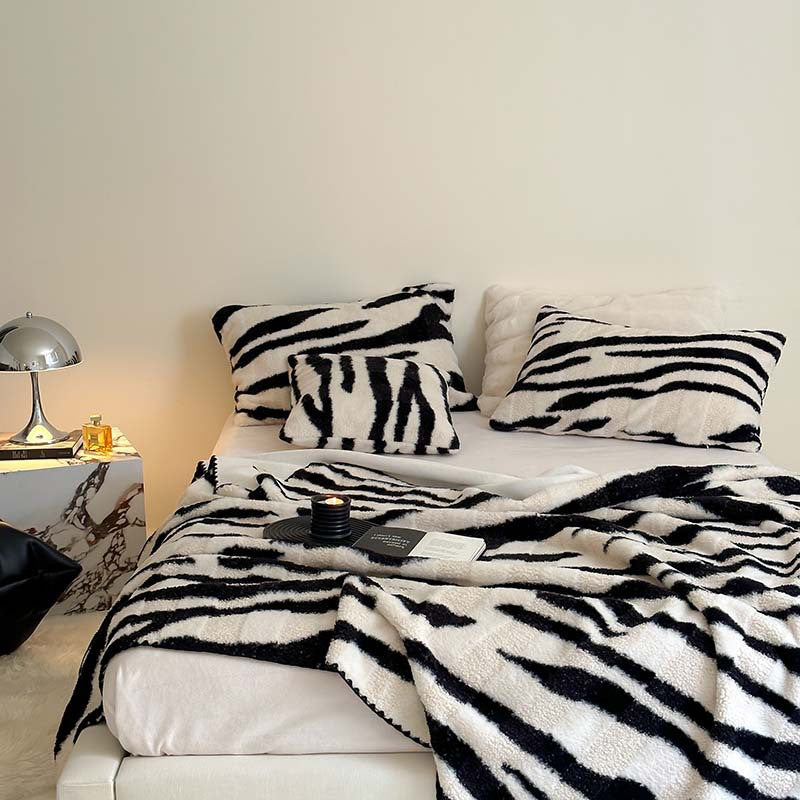 Luxury Faux Rabbit Fur Zebra Blanket – Nordic Plush Throw for Bed & Sofa