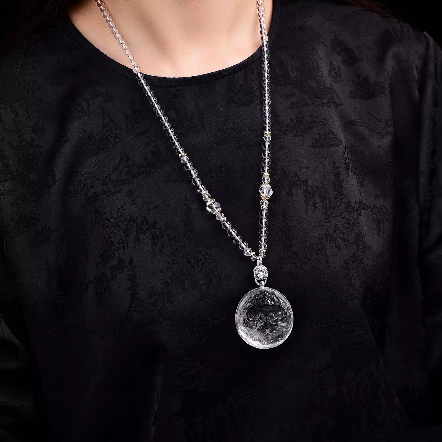 Natural Rainbow Fluorite Nine-Tailed Fox Pendant Hand-Carved Multicolor Crystal Fox Necklace