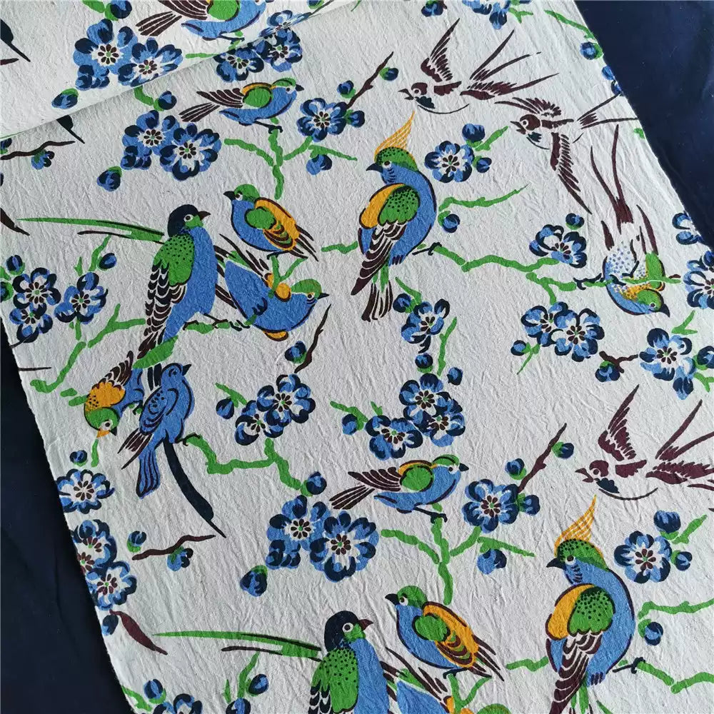Handwoven Swallow & Magpie Cotton Cloth – Traditional Chongming Folk Print Fabric for Sewing, Patchwork & DIY Crafts