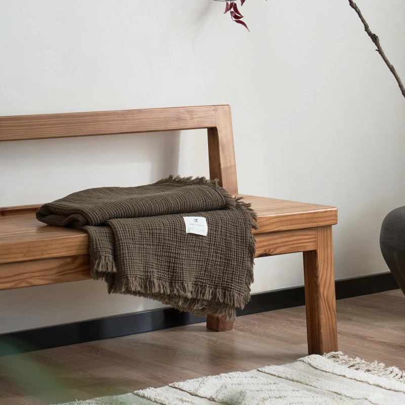 Vintage Solid Color Cotton Gauze Throw Blanket – 4-Layer Soft Fringed Blanket for Sofa & Nap