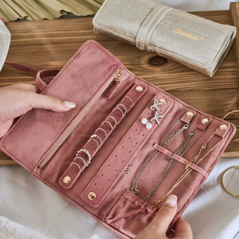 Velvet Jewelry Organizer Pouch  Large-Capacity Travel Jewelry Storage Bag