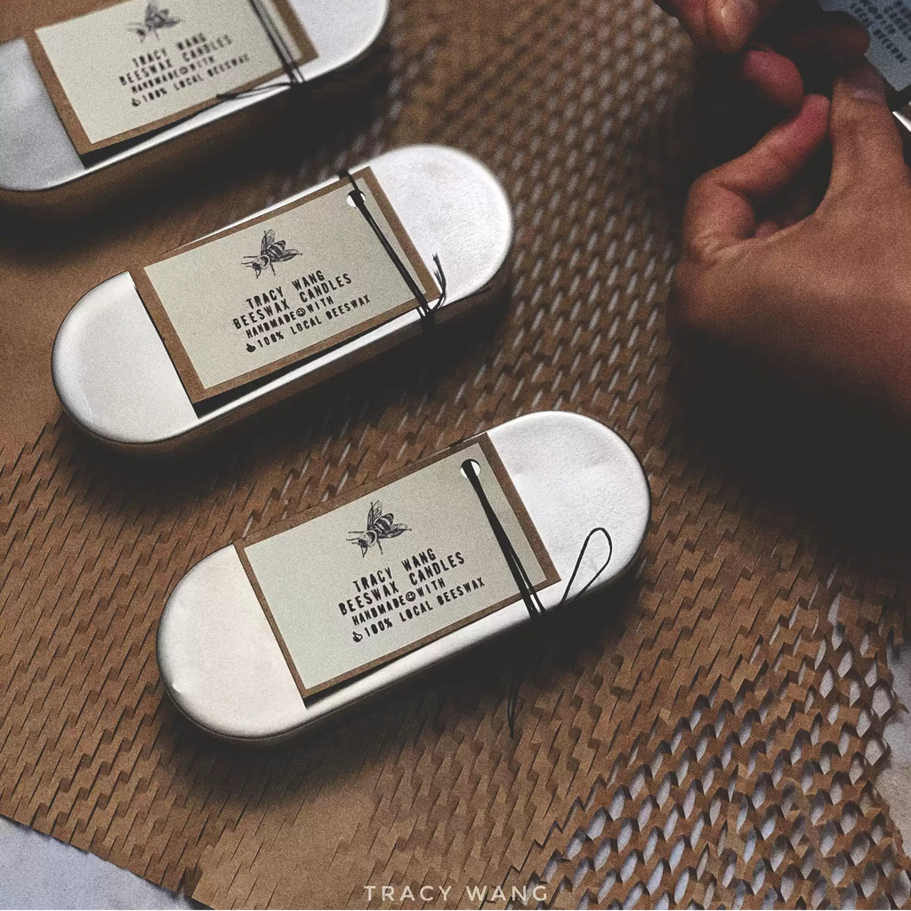 TRACY WANG Mini Beeswax Candle – Handcrafted Pure Natural Honey Wax Candle Made with Traditional Method