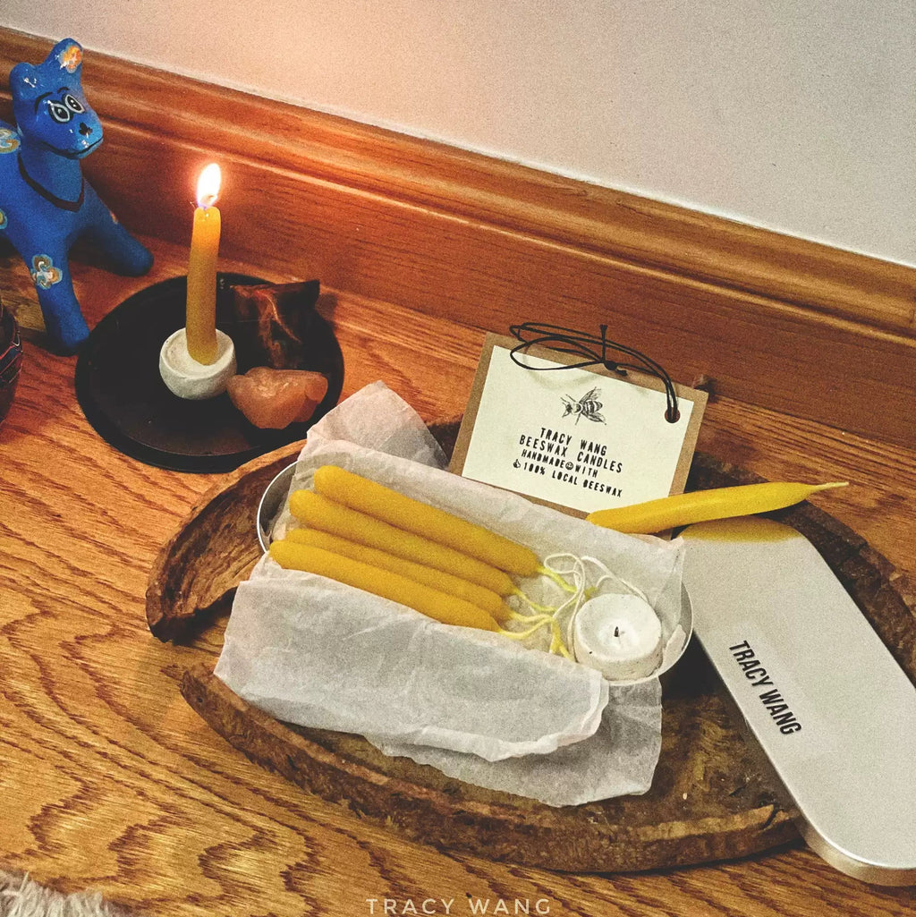 TRACY WANG Mini Beeswax Candle – Handcrafted Pure Natural Honey Wax Candle Made with Traditional Method